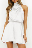 Elegant Solid Fold Halter Rompers