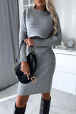 Sexy Solid O Neck Long Sleeve Two Pieces