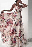 Elegant Floral Backless V Neck Printed Dress Dresses(3 Colors)