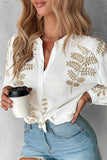 Casual Embroidery Basic Shirt Collar Tops