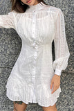Elegant Solid Embroidered Hollowed Out Turtleneck Long Sleeve Two Pieces(Dresses suspenders)