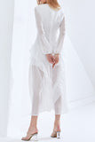 Sweet Vacation Solid See-through Flounce V Neck Beach Dress Dresses