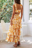 Sexy Vacation Floral Backless Flounce Strapless Sleeveless Two Pieces