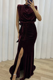 Celebrities Elegant Solid Slit Asymmetrical O Neck Evening Dress Dresses