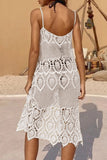 Sexy Vacation Solid Lace Hollowed Out Swimwears Cover Up