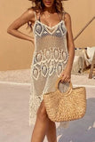 Sexy Vacation Solid Lace Hollowed Out Swimwears Cover Up