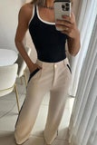 Casual Color Block Pocket Contrast U Neck Sleeveless Two Pieces