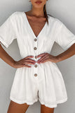 Casual Simplicity Solid Buttons Fold V Neck Loose Rompers