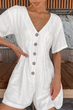 Casual Simplicity Solid Buttons Fold V Neck Loose Rompers