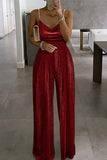 Casual Solid Beading Fold U Neck Loose Jumpsuits(3 Colors)