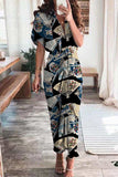 Elegant Print Frenulum Buckle Turndown Collar Pencil Skirt Dresses(7 Colors)