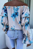 Sexy Print Flowers Fold Contrast Off the Shoulder Tops(3 Colors)