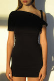 Sexy Solid Patch Oblique Collar Wrapped Skirt Dresses