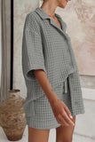 Casual Simplicity Solid Pocket Turn-back Collar Short Sleeve Two Pieces