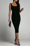 Sexy Solid Square Collar Wrapped Skirt Dresses