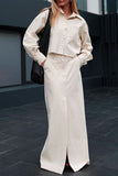 Casual Elegant Solid Pocket Turndown Collar Long Sleeve Two Pieces