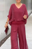 Casual Solid Backless V Neck Half Sleeve Two Pieces(10 Colors)