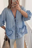 Sweet Plaid Heart Shaped Frenulum Contrast V Neck Tops