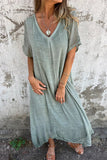 Casual Solid Make Old V Neck Short Sleeve Short Sleeve Dress(6 Colors)