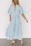 Vintage Vacation Striped Print Patchwork V Neck Printed Dresses