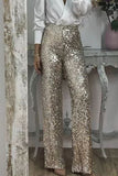 Casual Solid Sequins Sequined Straight High Waist Speaker Solid Color Bottoms
