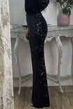 Casual Solid Sequins Sequined Straight High Waist Speaker Solid Color Bottoms