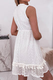 Sweet Elegant Solid Lace Hollowed Out V Neck Sleeveless Dresses(No rope)