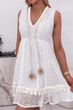 Sweet Elegant Solid Lace Hollowed Out V Neck Sleeveless Dresses(No rope)