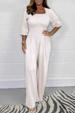 Casual Simplicity Solid Fold Square Collar Loose Jumpsuits