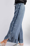 Casual Solid Frenulum Flounce High Waist Loose Denim Jeans