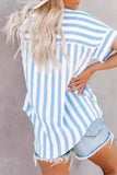 Casual Striped Patchwork Turndown Collar Tops