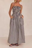 Casual Striped Pocket Fold Sling Dresses