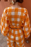 Casual Sweet Plaid Fold Contrast V Neck Long Sleeve Two Pieces