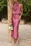 Elegant Solid Fold Turtleneck One Step Skirt Dresses(5 Colors)
