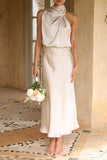 Elegant Solid Fold Turtleneck One Step Skirt Dresses(5 Colors)