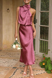 Elegant Solid Fold Turtleneck One Step Skirt Dresses(5 Colors)