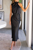 Elegant Solid Fold Turtleneck One Step Skirt Dresses(5 Colors)