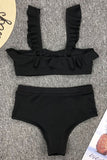 Sexy Vacation Solid Flounce Swimwears(3 Colors)