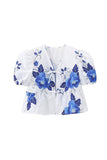 Casual Print Flowers Frenulum V Neck Blouses