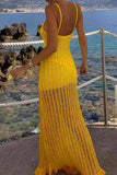 Sexy Vacation Solid Hollowed Out U Neck Sling Dresses