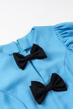 Celebrities Elegant Solid With Bow Contrast O Neck One Step Skirt Short Sleeve Dress