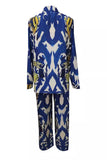 Casual Geometric Not Positioning Printed Pocket Turndown Collar Long Sleeve Two Pieces