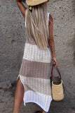 Casual Vacation Solid Hollowed Out Slit Contrast Swimwears Cover Up