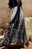 Elegant Print Flowers Flounce Contrast Loose High Waist Type A Full Print Bottoms