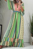 Elegant Geometric Print Pocket Frenulum Backless V Neck Loose Jumpsuits