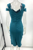 Elegant Solid Fold V Neck One Step Skirt Dresses(3 Colors)