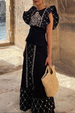 Elegant Geometric Print Flounce O Neck Two Pieces(3 Colors)