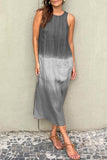 Casual Gradient Print Contrast O Neck Sleeveless Dresses(8 Colors)