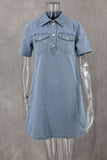 Casual Daily Solid Color Buttons Turndown Collar Short Sleeve Loose Denim Dresses