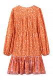 Casual Floral Print Lace Up V Neck A Line Dresses